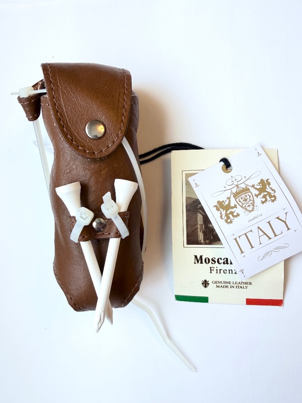 Moscardini Firenze leather golf ball/tee holder